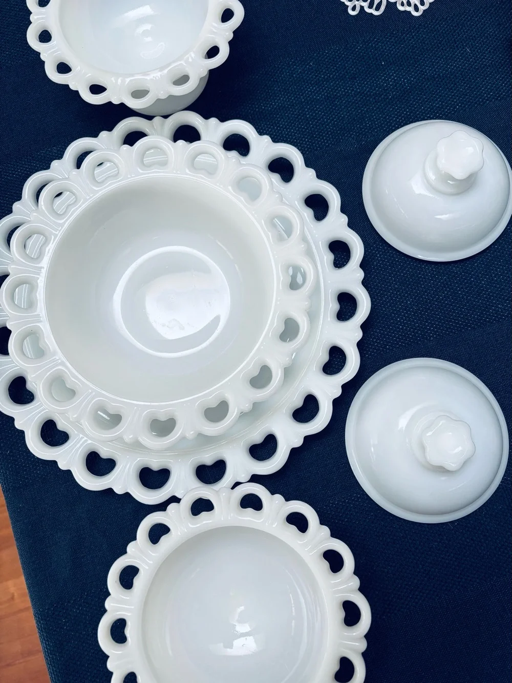Fire King White Lace-Edge Milk Glass Bowl and Platter Set
